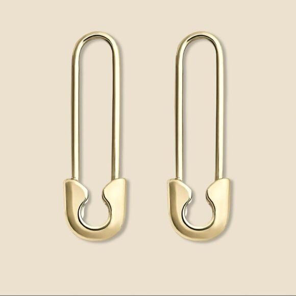 14k Real Gold Safety Pin earrings | Solid Gold Safety Pin Earrings | Minimal | - Picture 1 of 7